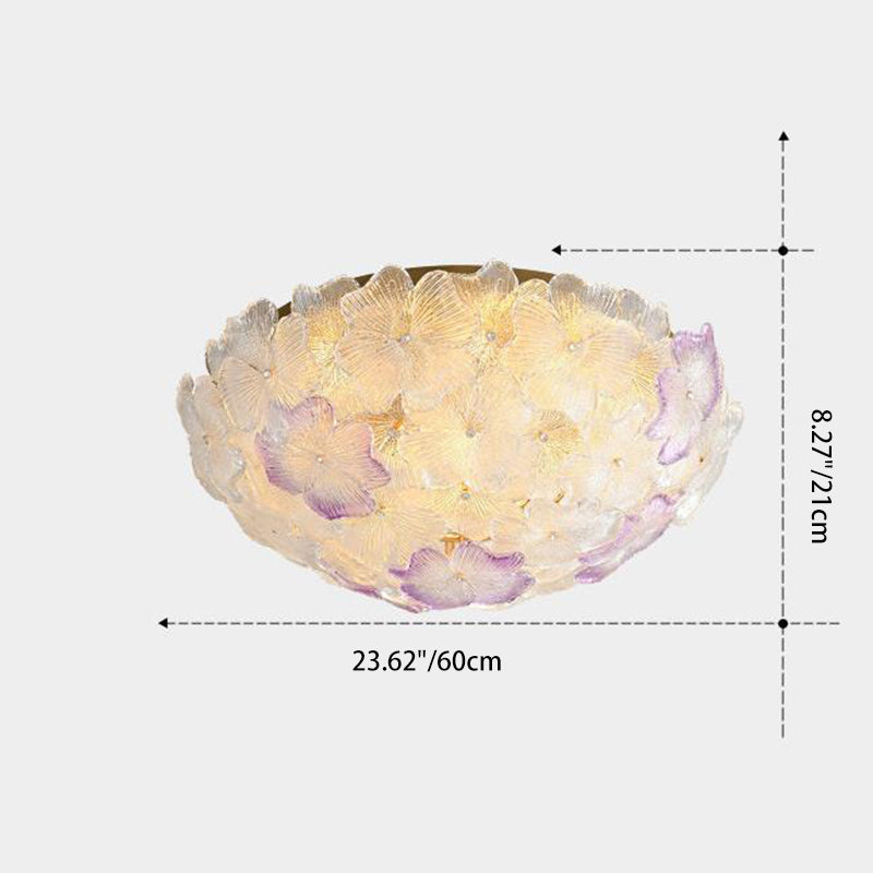 Traditional French Flower Dome Glass Metal 6/9 Light Semi-flush Mount Ceiling Light for Bedroom