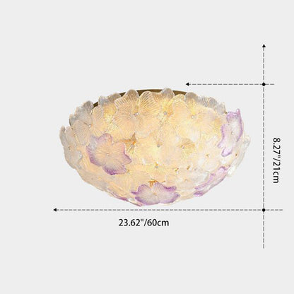 Traditional French Flower Dome Glass Metal 6/9 Light Semi-flush Mount Ceiling Light for Bedroom