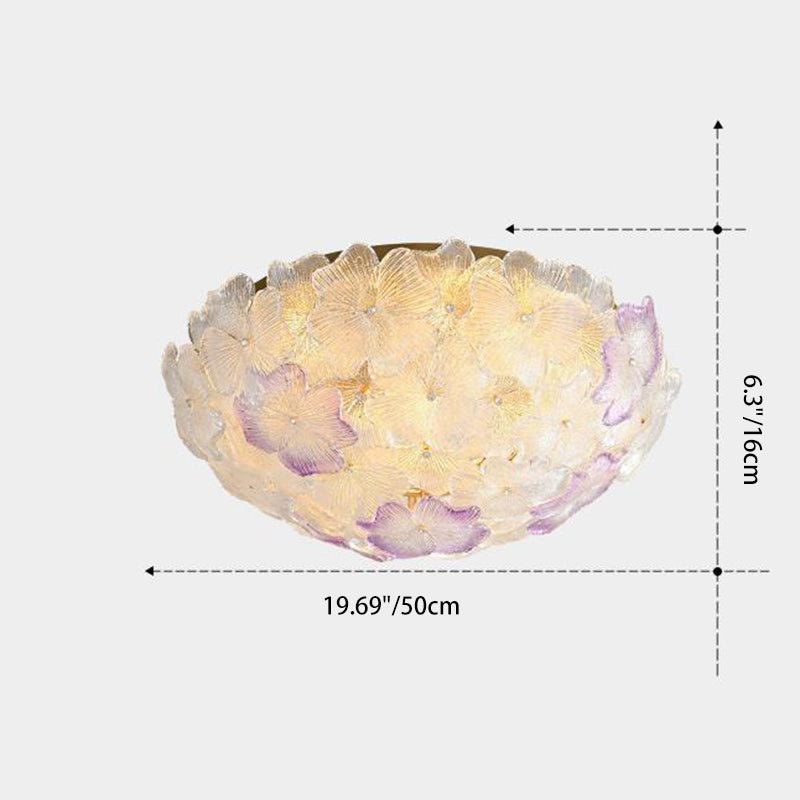 Traditional French Flower Dome Glass Metal 6/9 Light Semi-flush Mount Ceiling Light for Bedroom
