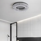 Modern Luxury Round Stainless Steel Platinum Resin LED Flush Mount Ceiling Light For Bedroom