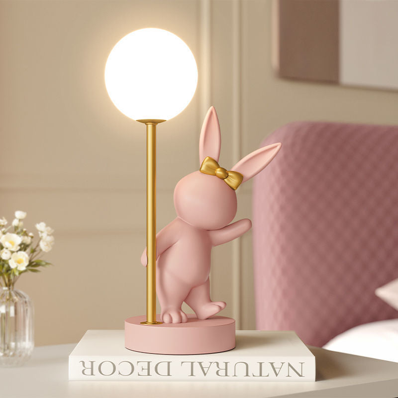Contemporary Kids Table Lamp – Cartoon Rabbit Ceramic & Metal LED Light for Bedroom Lumendat