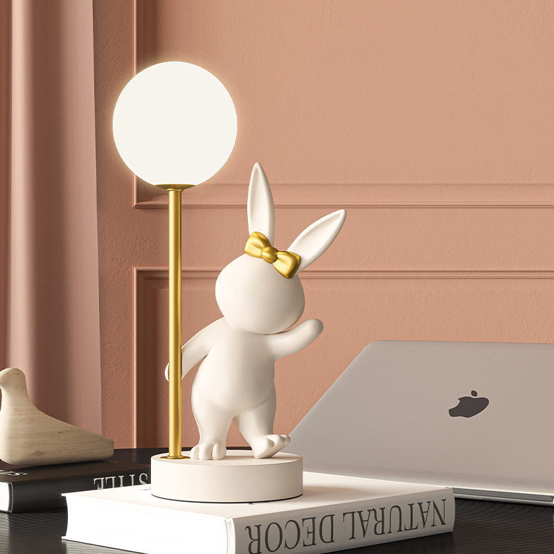 Contemporary Kids Table Lamp – Cartoon Rabbit Ceramic & Metal LED Light for Bedroom Lumendat