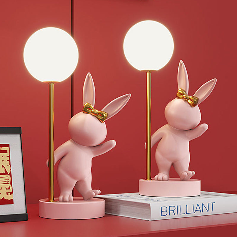 Contemporary Kids Table Lamp – Cartoon Rabbit Ceramic & Metal LED Light for Bedroom Lumendat