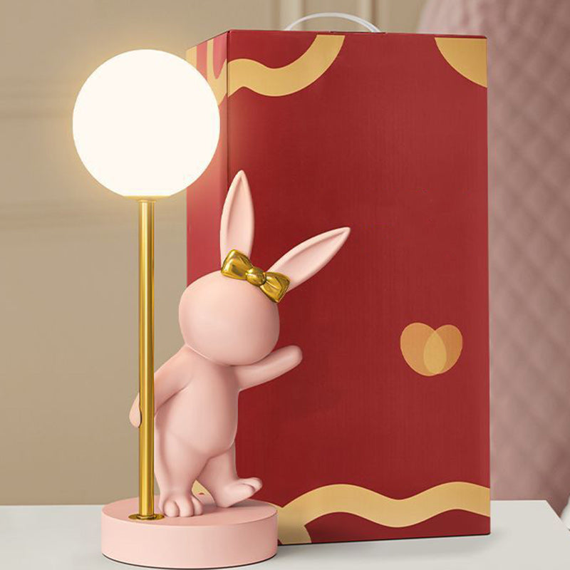 Contemporary Kids Table Lamp – Cartoon Rabbit Ceramic & Metal LED Light for Bedroom Lumendat