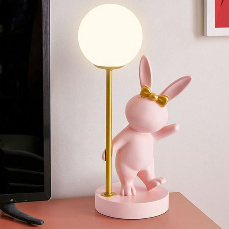 Contemporary Kids Table Lamp – Cartoon Rabbit Ceramic & Metal LED Light for Bedroom Lumendat