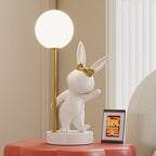 Contemporary Kids Table Lamp – Cartoon Rabbit Ceramic & Metal LED Light for Bedroom Lumendat