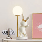 Contemporary Kids Table Lamp – Cartoon Rabbit Ceramic & Metal LED Light for Bedroom Lumendat