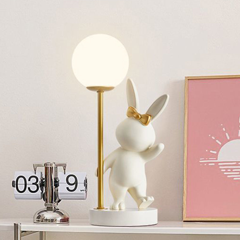 Contemporary Kids Table Lamp – Cartoon Rabbit Ceramic & Metal LED Light for Bedroom Lumendat