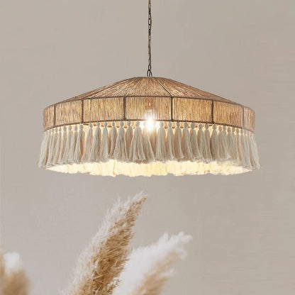 Traditional Japanese Round Cotton Hemp Rope 1-Light Pendant Light For Living Room