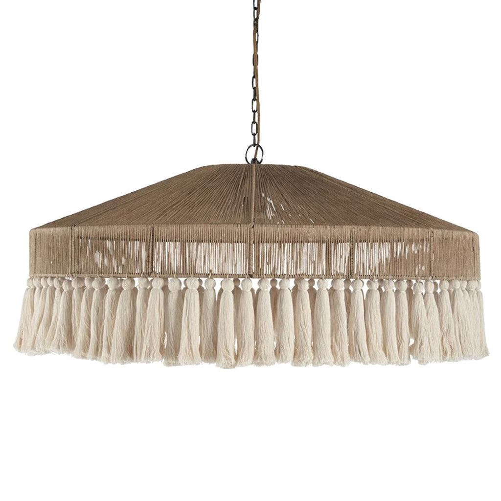 Traditional Japanese Round Cotton Hemp Rope 1-Light Pendant Light For Living Room