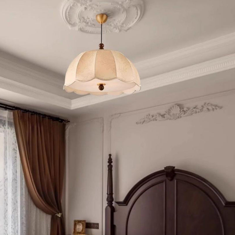 Traditional French Dome Iron Fabric 4-light Pendant Light for Bedroom