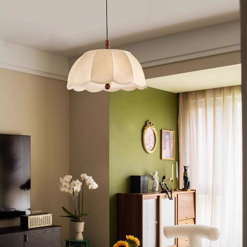 Traditional French Dome Iron Fabric 4-light Pendant Light for Bedroom