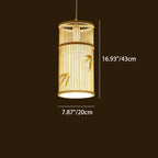 Traditional Chinese Cylinder Bamboo 1-light Pendant Light for Living Room