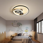 Contemporary Creative Kids Cartoon Panda Iron LED Flush Mount Ceiling Light For Bedroom
