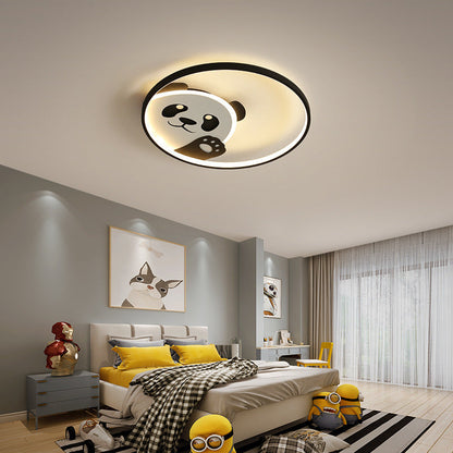 Contemporary Creative Kids Cartoon Panda Iron LED Flush Mount Ceiling Light For Bedroom