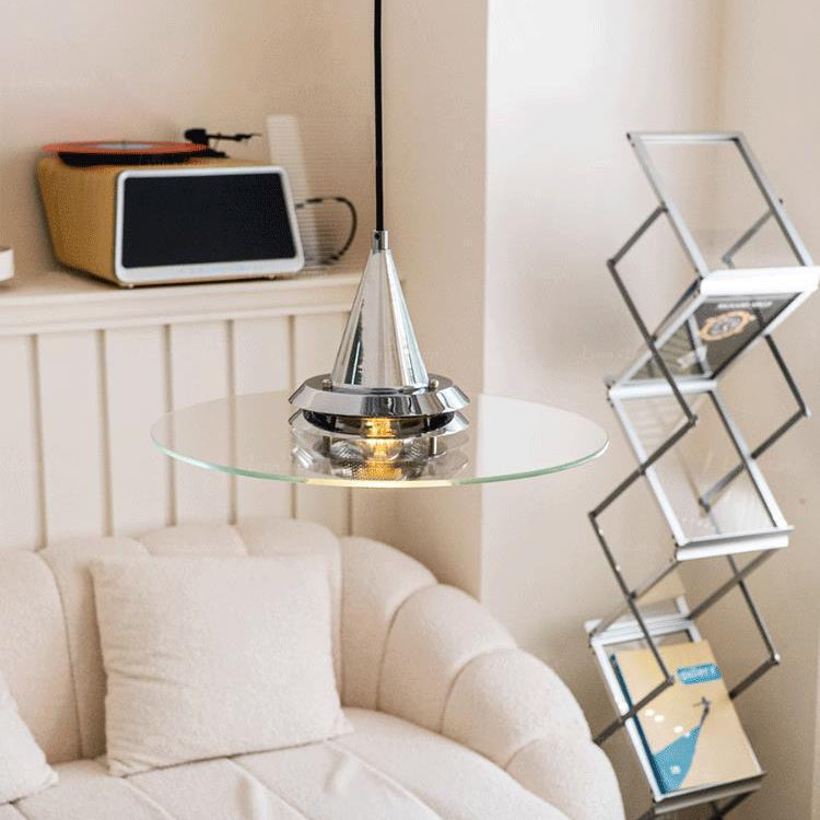 Contemporary Scandinavian Flying Saucer Iron Glass 1-light Pendant Light for Living Room