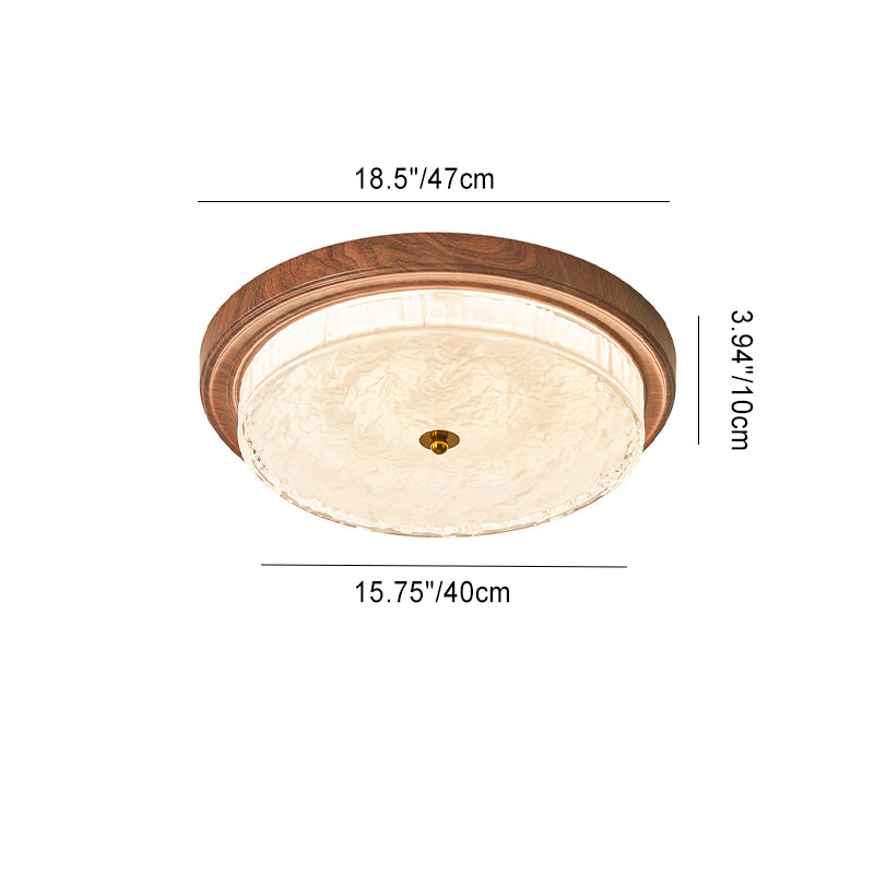 Traditional Vintage Round Metal Glass LED Flush Mount Ceiling Light for Bedroom