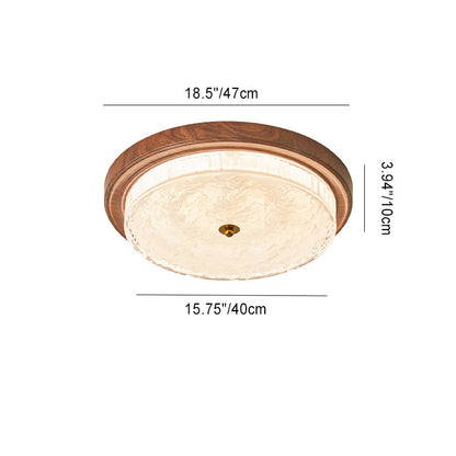 Traditional Vintage Round Metal Glass LED Flush Mount Ceiling Light for Bedroom