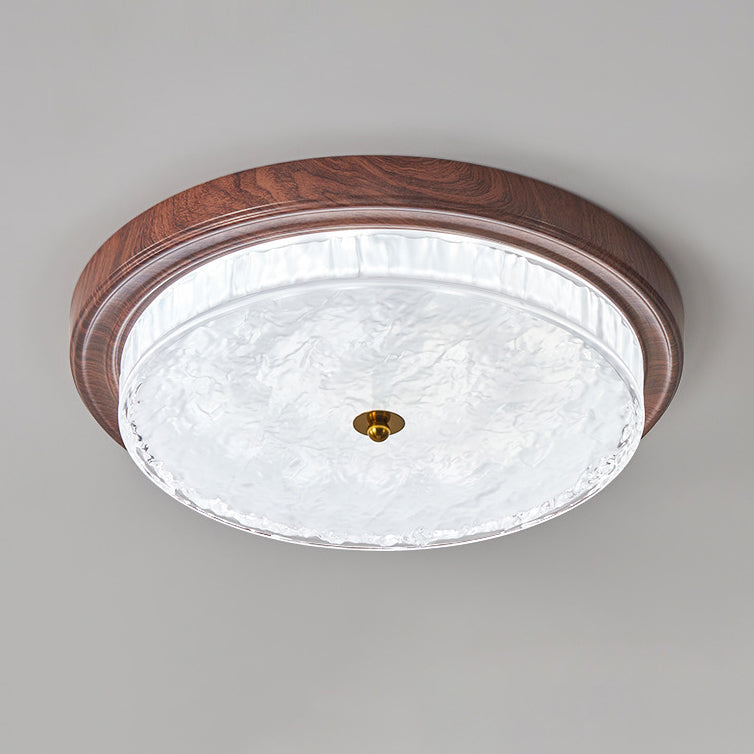 Traditional Vintage Round Metal Glass LED Flush Mount Ceiling Light for Bedroom