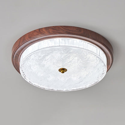 Traditional Vintage Round Metal Glass LED Flush Mount Ceiling Light for Bedroom