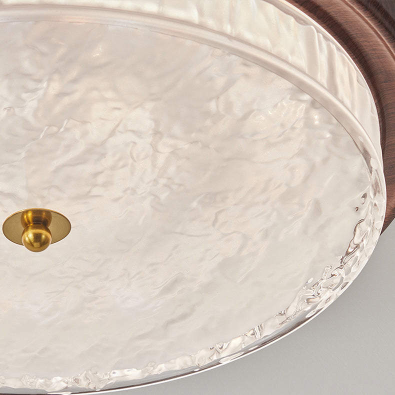 Traditional Vintage Round Metal Glass LED Flush Mount Ceiling Light for Bedroom