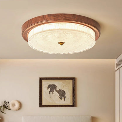 Traditional Vintage Round Metal Glass LED Flush Mount Ceiling Light for Bedroom