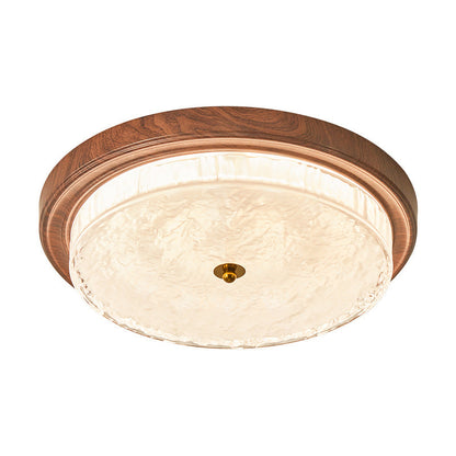 Traditional Vintage Round Metal Glass LED Flush Mount Ceiling Light for Bedroom