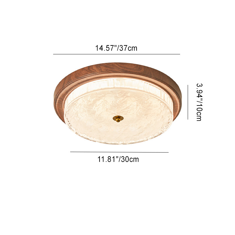 Traditional Vintage Round Metal Glass LED Flush Mount Ceiling Light for Bedroom