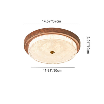 Traditional Vintage Round Metal Glass LED Flush Mount Ceiling Light for Bedroom
