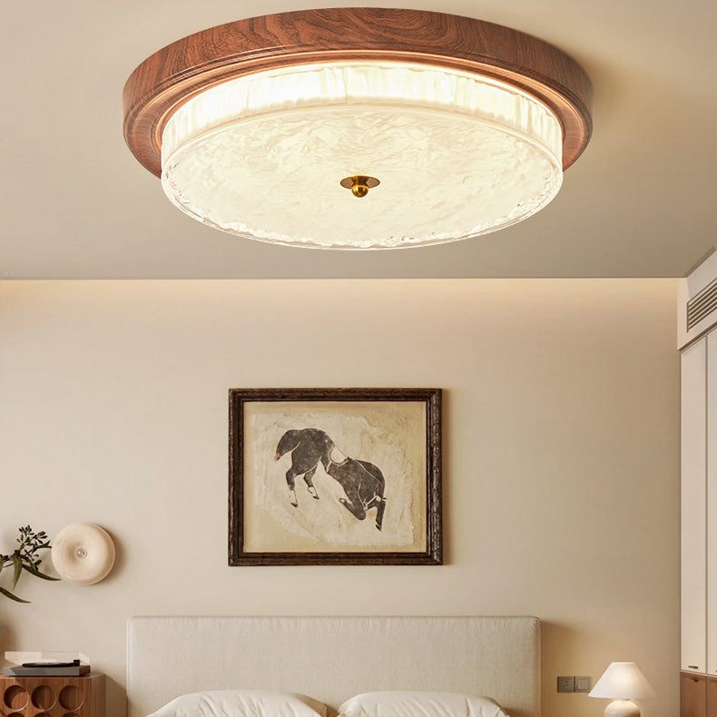 Traditional Vintage Round Metal Glass LED Flush Mount Ceiling Light for Bedroom