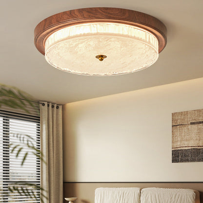 Traditional Vintage Round Metal Glass LED Flush Mount Ceiling Light for Bedroom