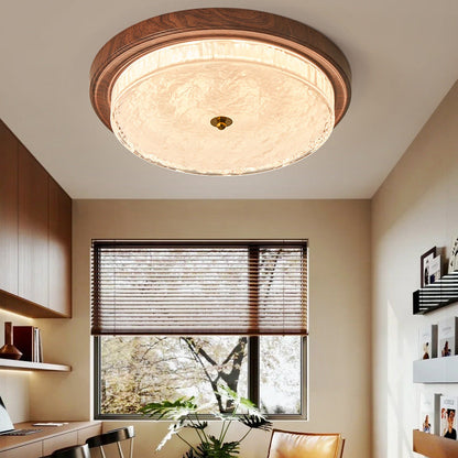 Traditional Vintage Round Metal Glass LED Flush Mount Ceiling Light for Bedroom