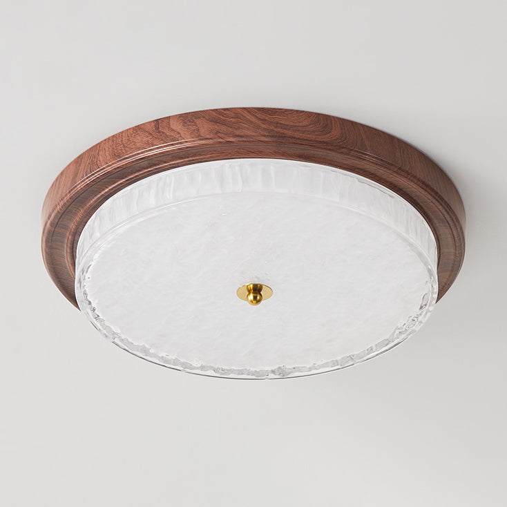 Traditional Vintage Round Metal Glass LED Flush Mount Ceiling Light for Bedroom