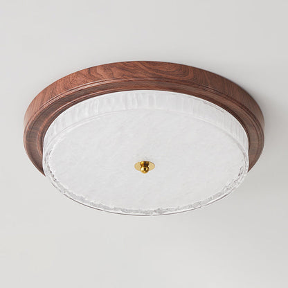 Traditional Vintage Round Metal Glass LED Flush Mount Ceiling Light for Bedroom
