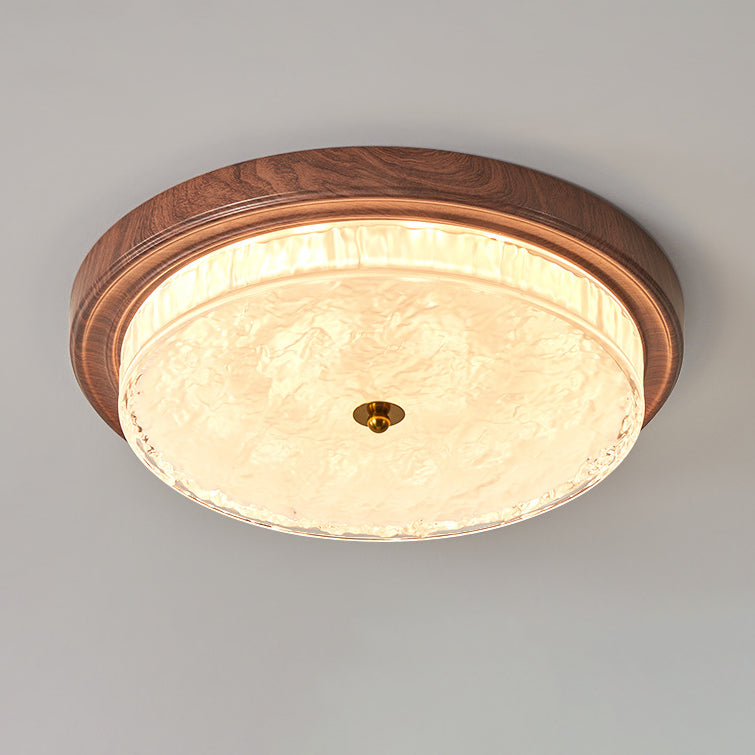 Traditional Vintage Round Metal Glass LED Flush Mount Ceiling Light for Bedroom