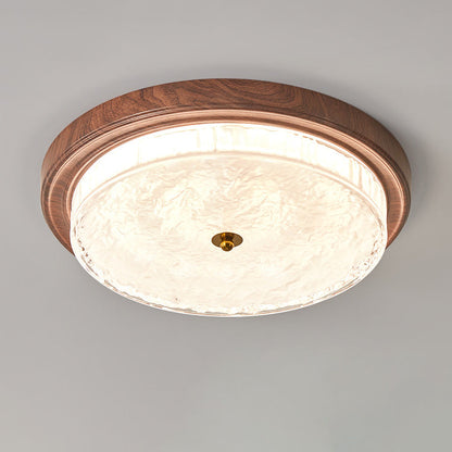 Traditional Vintage Round Metal Glass LED Flush Mount Ceiling Light for Bedroom