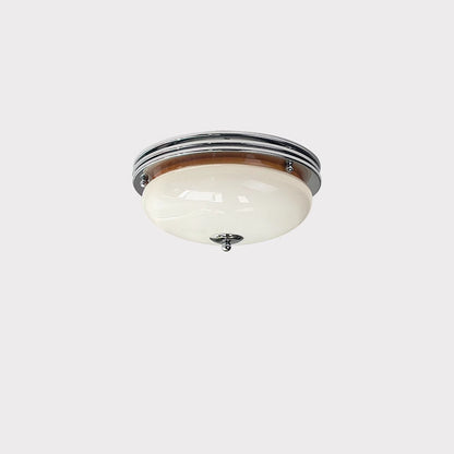 Traditional Vintage Dome Metal Glass LED Flush Mount Ceiling Light For Bedroom