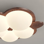 Contemporary Creative Flower Rubberwood PE LED Flush Mount Ceiling Light For Bedroom