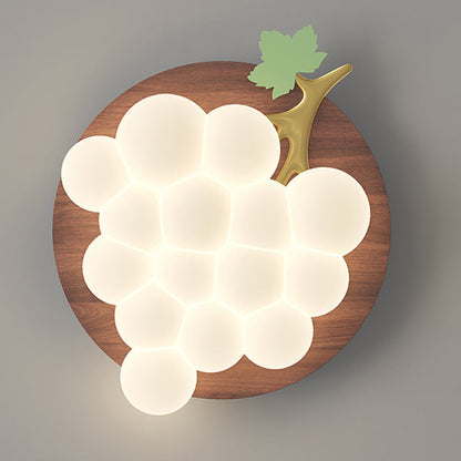 Contemporary Creative Grape Solid Wood Iron PE LED Flush Mount Ceiling Light For Bedroom