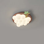 Contemporary Creative Grape Solid Wood Iron PE LED Flush Mount Ceiling Light For Bedroom