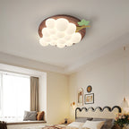 Contemporary Creative Grape Solid Wood Iron PE LED Flush Mount Ceiling Light For Bedroom