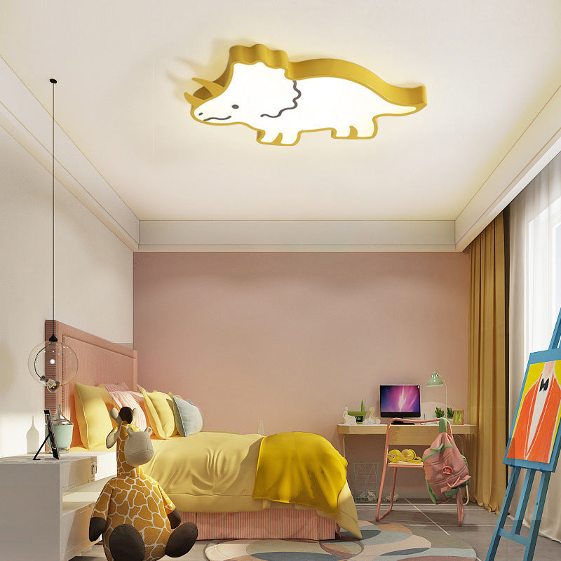 Lumendat Contemporary Creative Kids Cartoon Rhino Iron Acrylic LED Flush Mount Ceiling Light For Bedroom Lumendat