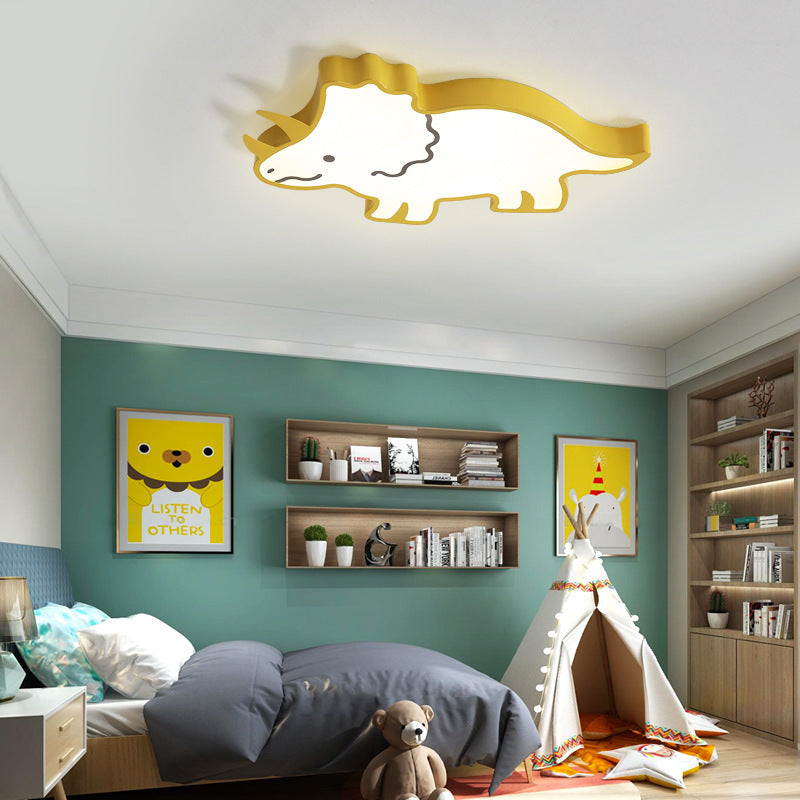 Lumendat Contemporary Creative Kids Cartoon Rhino Iron Acrylic LED Flush Mount Ceiling Light For Bedroom Lumendat