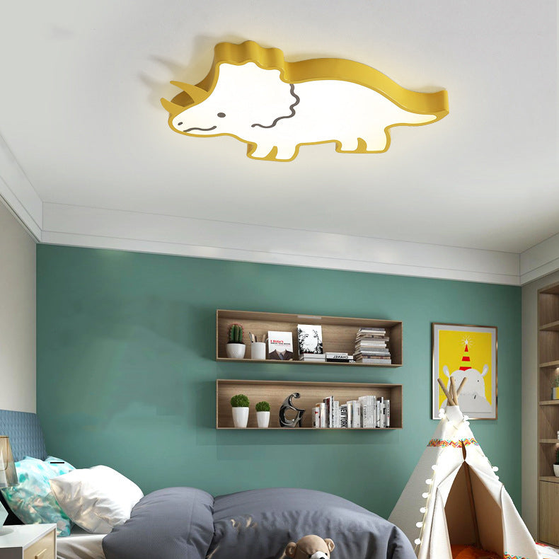 Lumendat Contemporary Creative Kids Cartoon Rhino Iron Acrylic LED Flush Mount Ceiling Light For Bedroom Lumendat