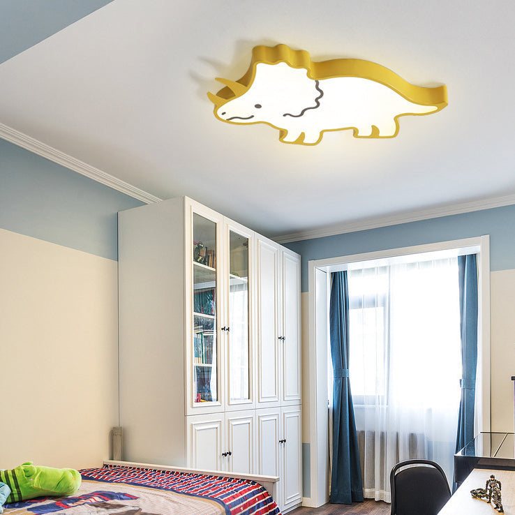 Lumendat Contemporary Creative Kids Cartoon Rhino Iron Acrylic LED Flush Mount Ceiling Light For Bedroom Lumendat