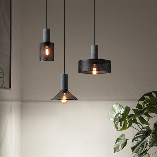 Contemporary Industrial Cylinder Metal Cement 1-Light Pendant Light For Living Room