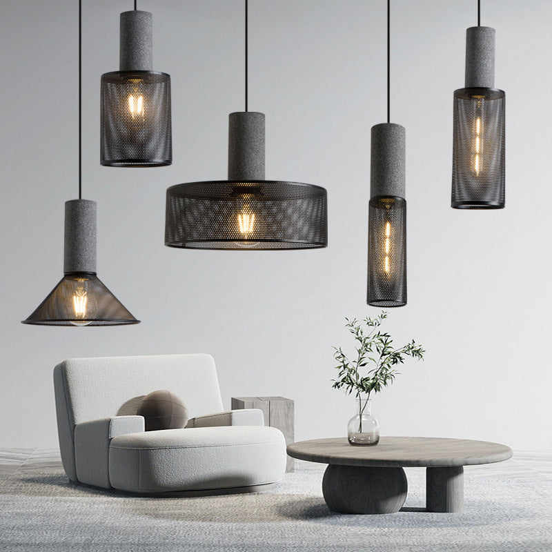 Contemporary Industrial Cylinder Metal Cement 1-light Pendant Light for Living Room BulbSquare