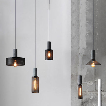 Contemporary Industrial Cylinder Metal Cement 1-Light Pendant Light For Living Room