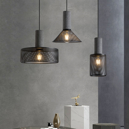 Contemporary Industrial Cylinder Metal Cement 1-Light Pendant Light For Living Room