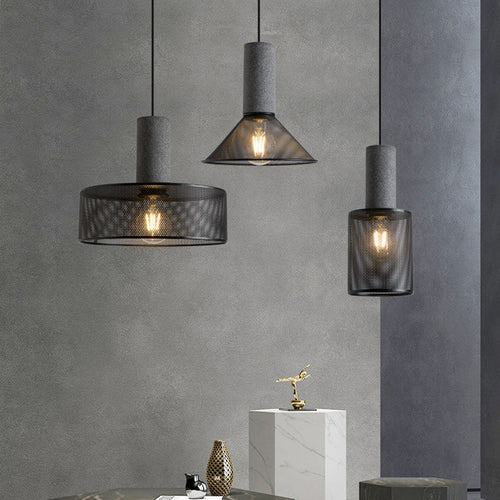 Contemporary Industrial Cylinder Metal Cement 1-light Pendant Light for Living Room BulbSquare